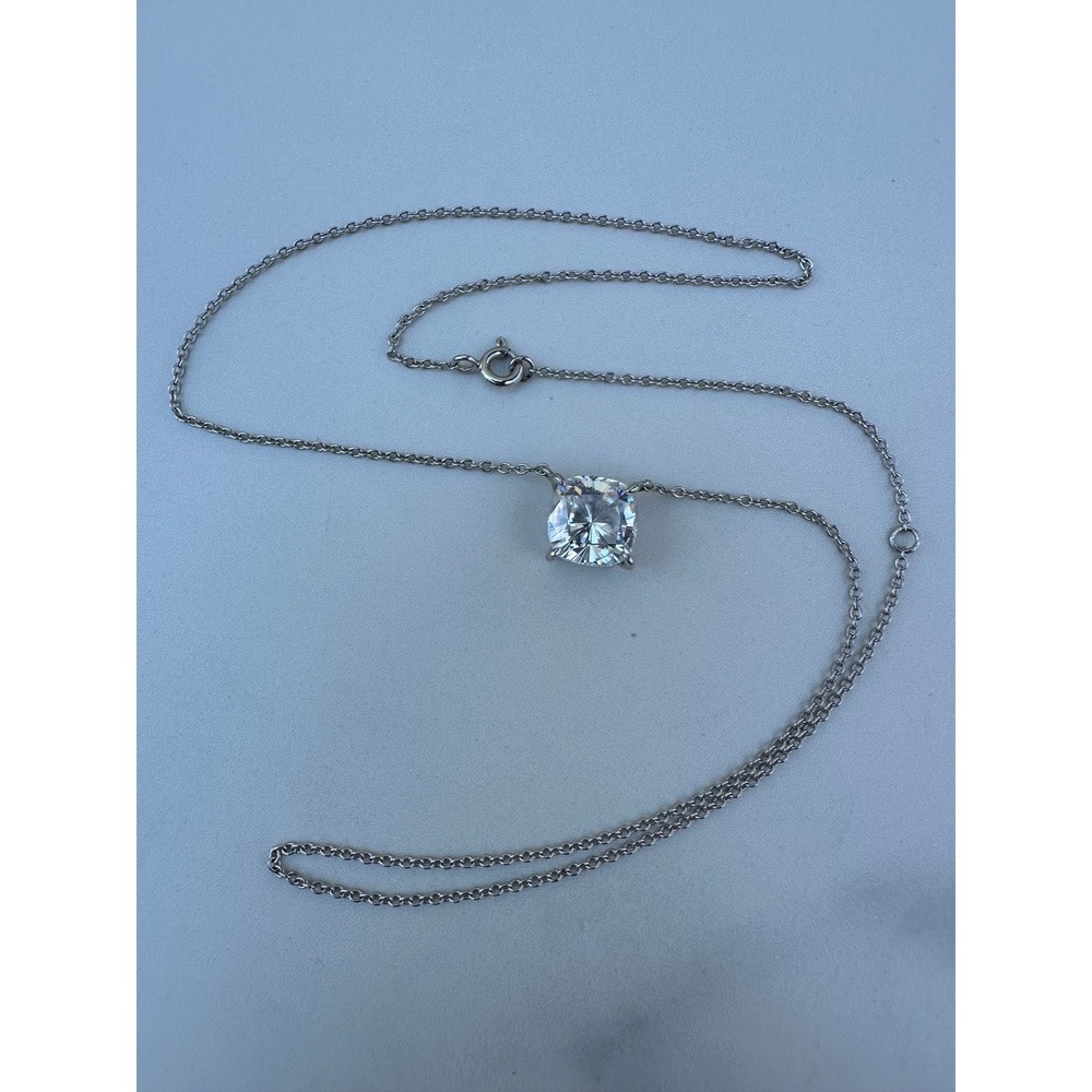 17.5" Solitaire Pendant‎ Necklace 925 Sterling Silver Cushion Cut Cubic Zirconia